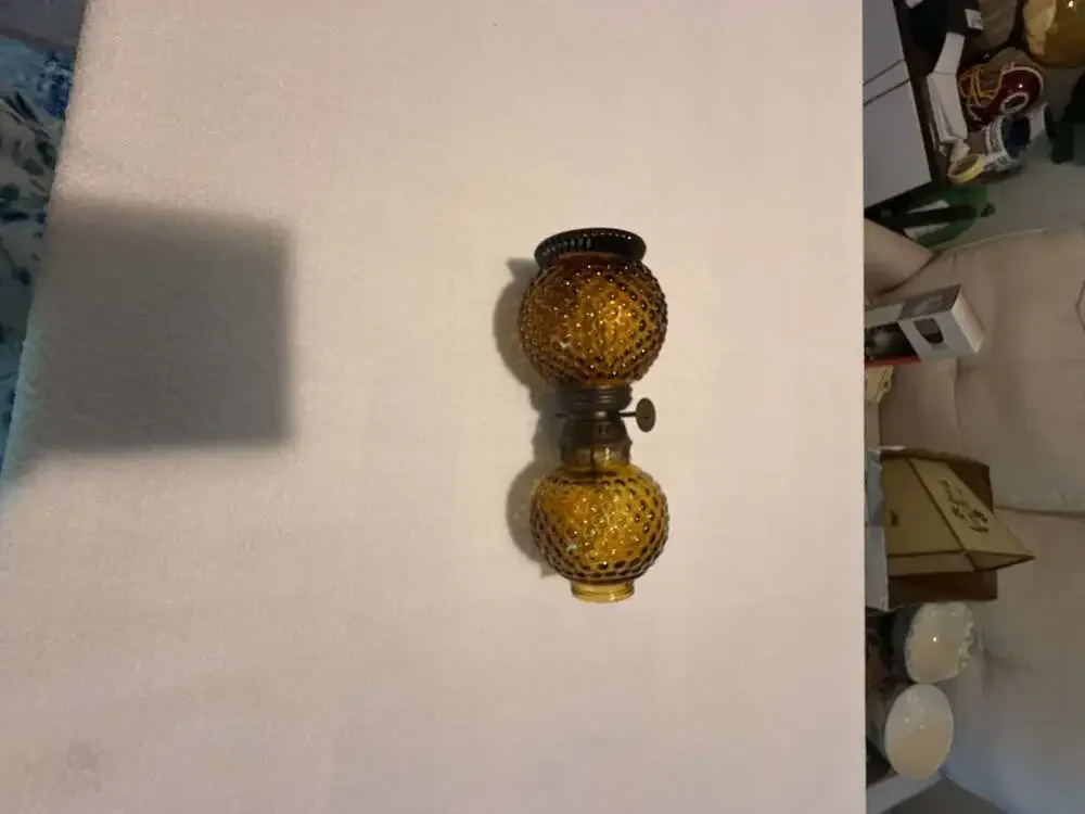 Vintage Miniature Amber Hobnail Glass Oil Lamp